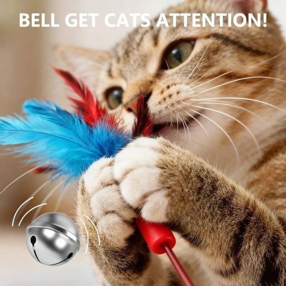 Retractable Cat Wand Toy Set with 9 Interchangeable Feather and Worm Refills